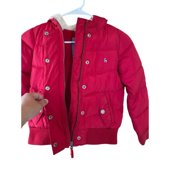 Old Navy Kids Red Winter Puffy Down Coat Fleece Lined Fur Hood Size Medium - Picture 5 of 6